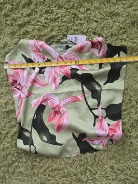 Floral Halter Silk-Look Tank Top in Sage Green and Pink